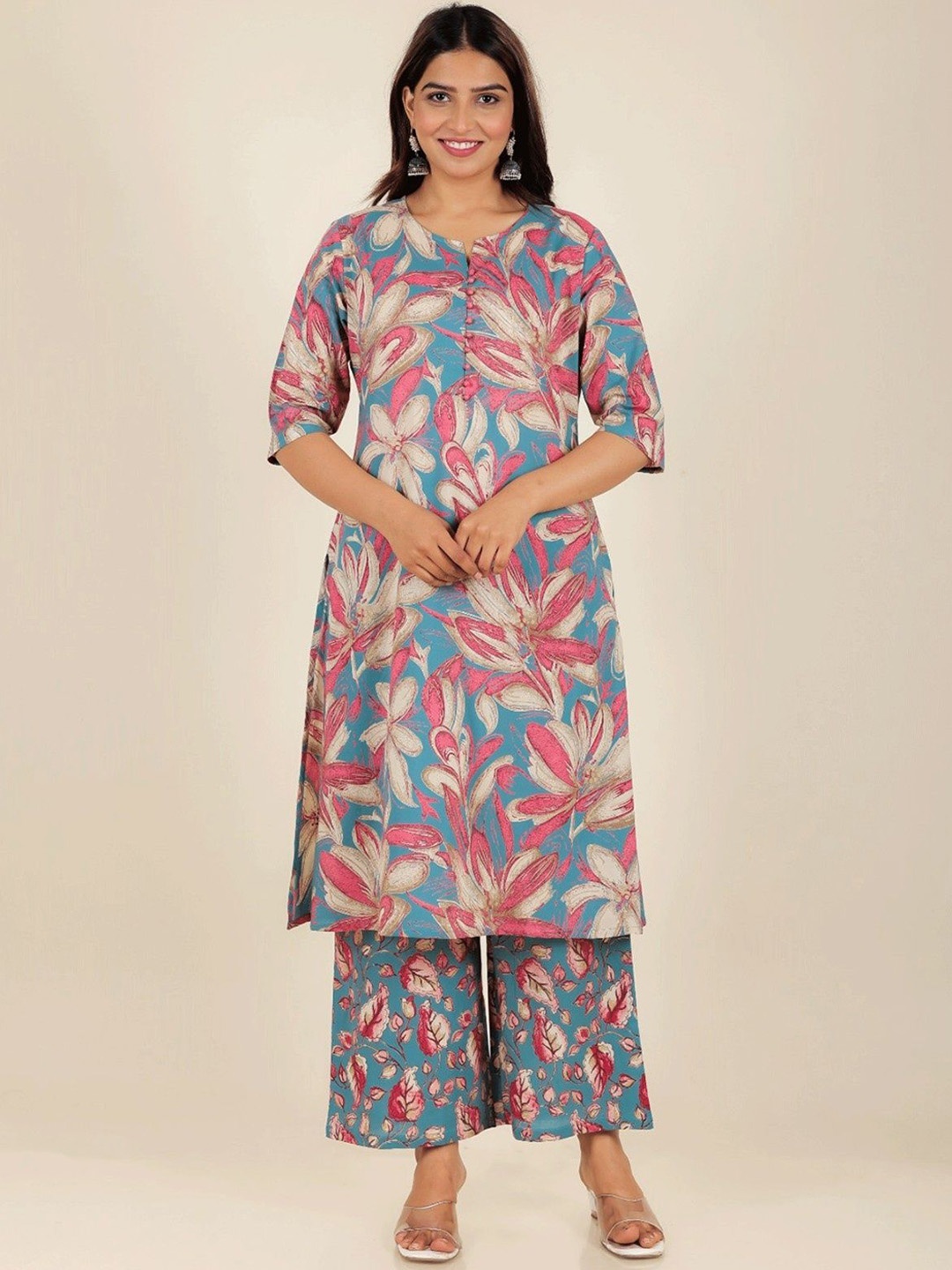 

Aramya Cotton Floral A-line Kurta, Blue