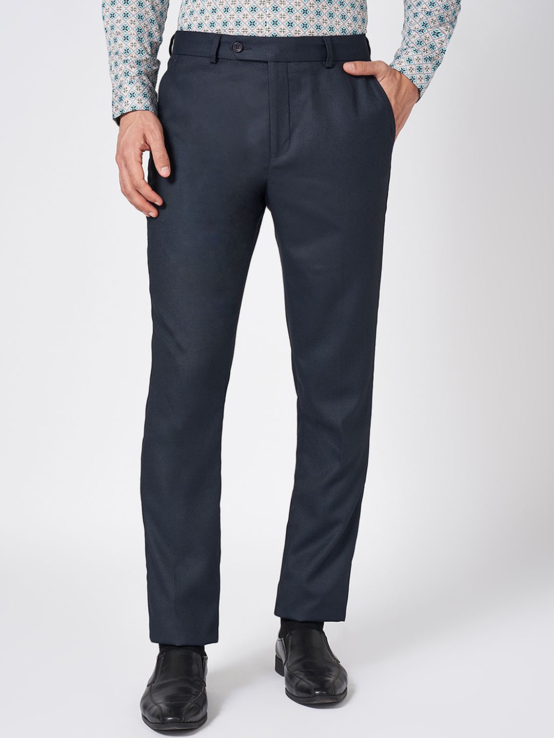 

Peregrine by Pantaloons Men Slim Fit Trousers, Navy blue