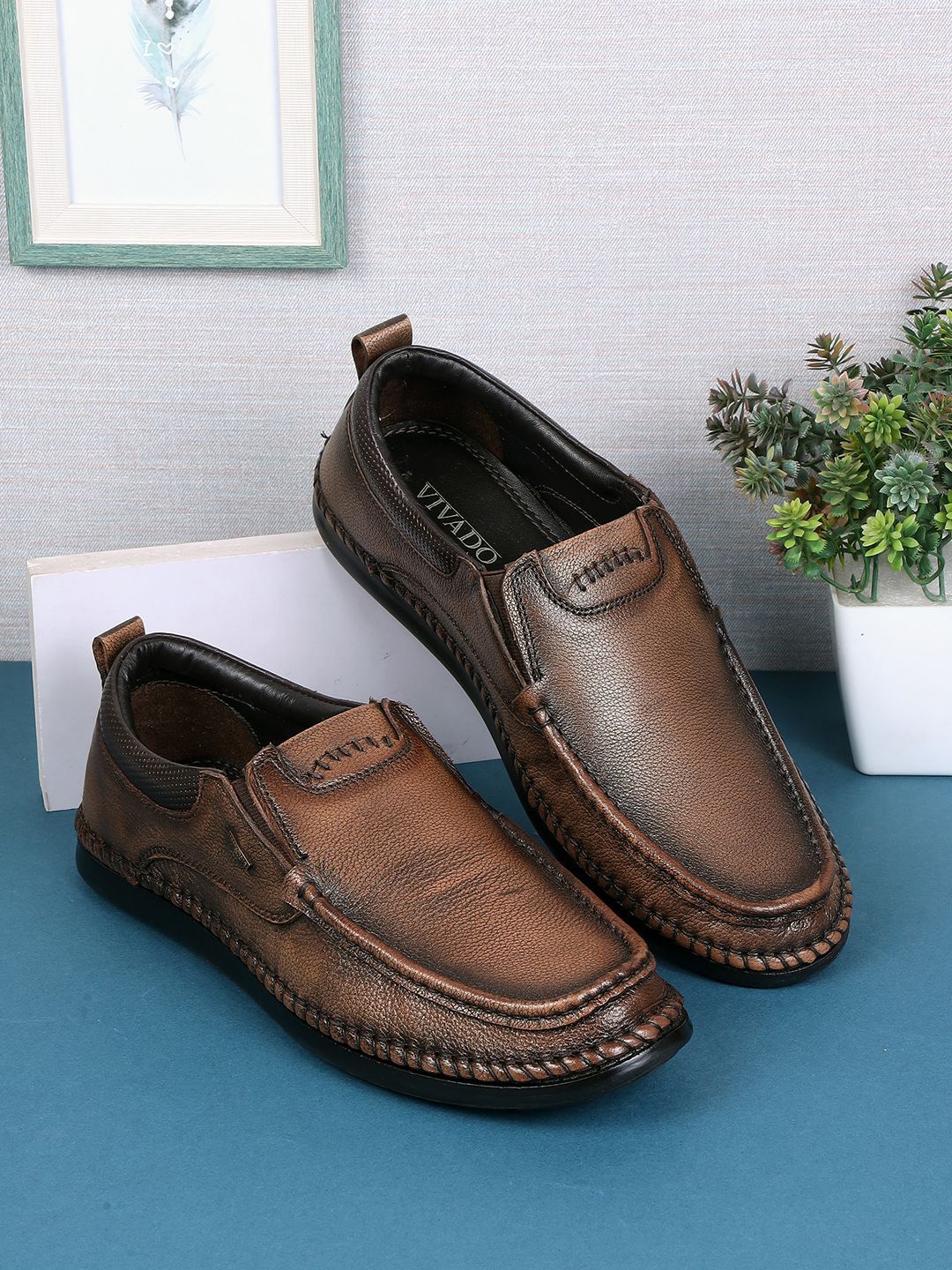 

WALKWAY by Metro Men Leather Formal Slip-On Shoes, Tan