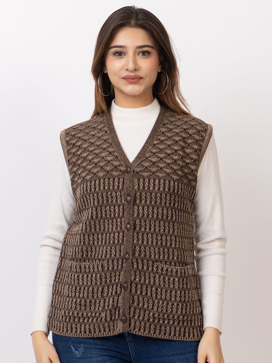 

TWENTY ME Women Embroidered Woollen Cardigan with Embroidered Detail, Brown