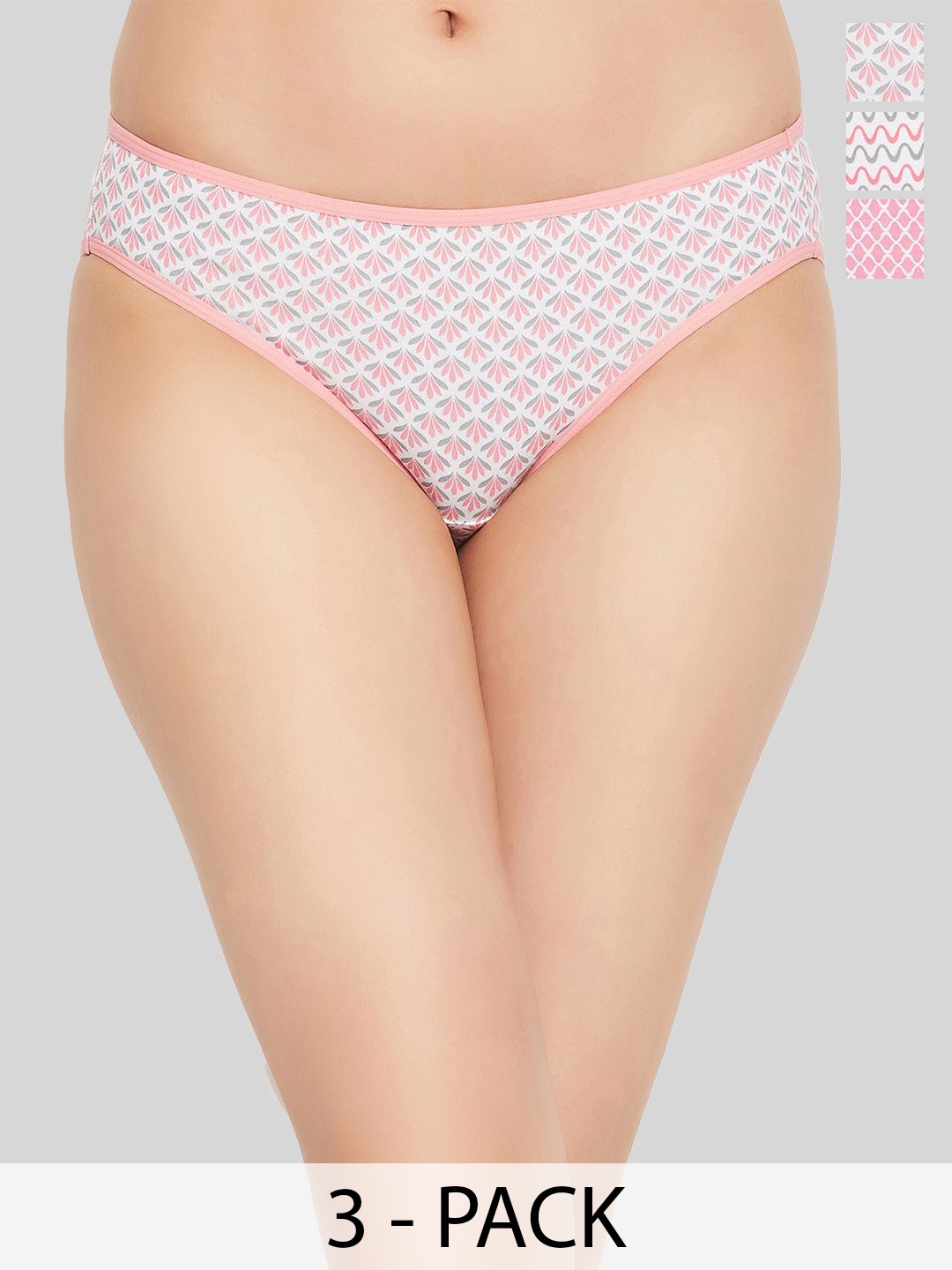 

Clovia Pack Of 3 Floral Printed Low-Rise Bikini Briefs, Pink