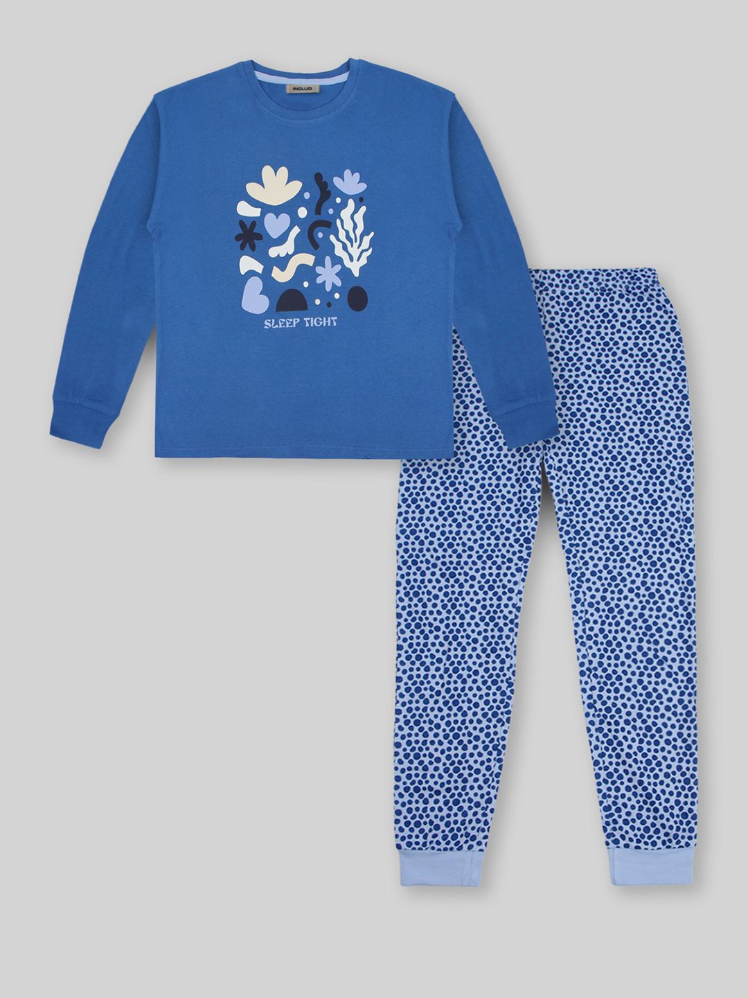 

INCLUD Girls Graphic Printed Round Neck T-shirt with Trousers, Blue
