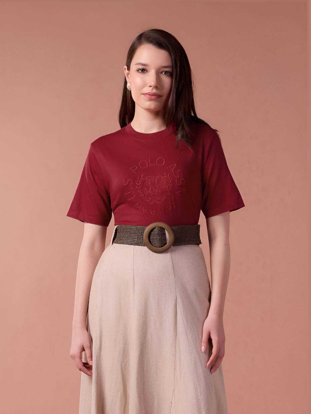 

U.S. Polo Assn. Women Pure Cotton Boxy T-shirt, Red