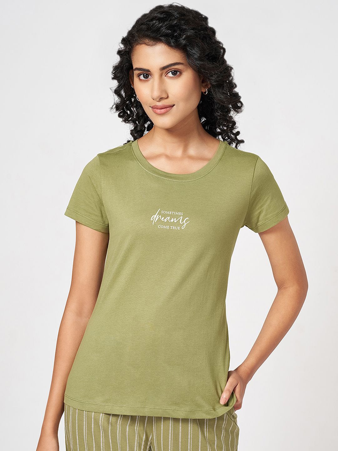 

Dreamz by Pantaloons Printed Pure Cotton Lounge Tshirts, Olive