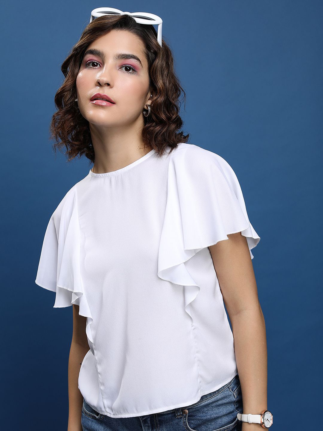 

Tokyo Talkies Flutter Sleeve Blouson Top, White