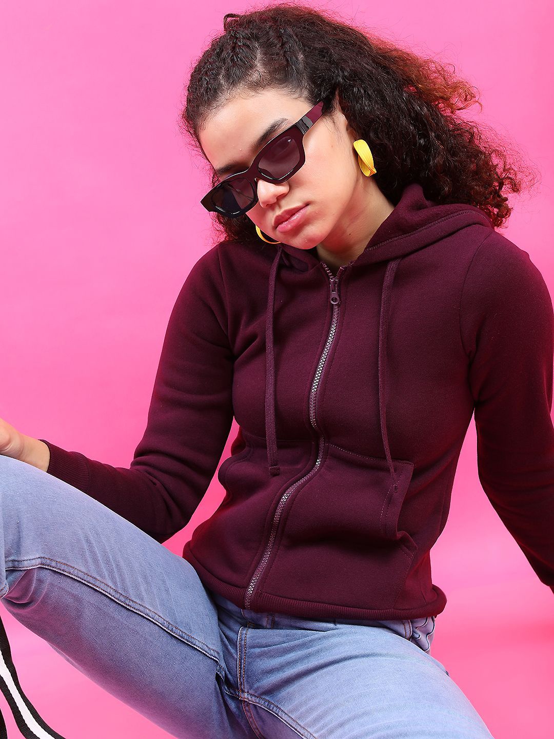

Tokyo Talkies Women Solid Hooded Sweatshirt, Purple