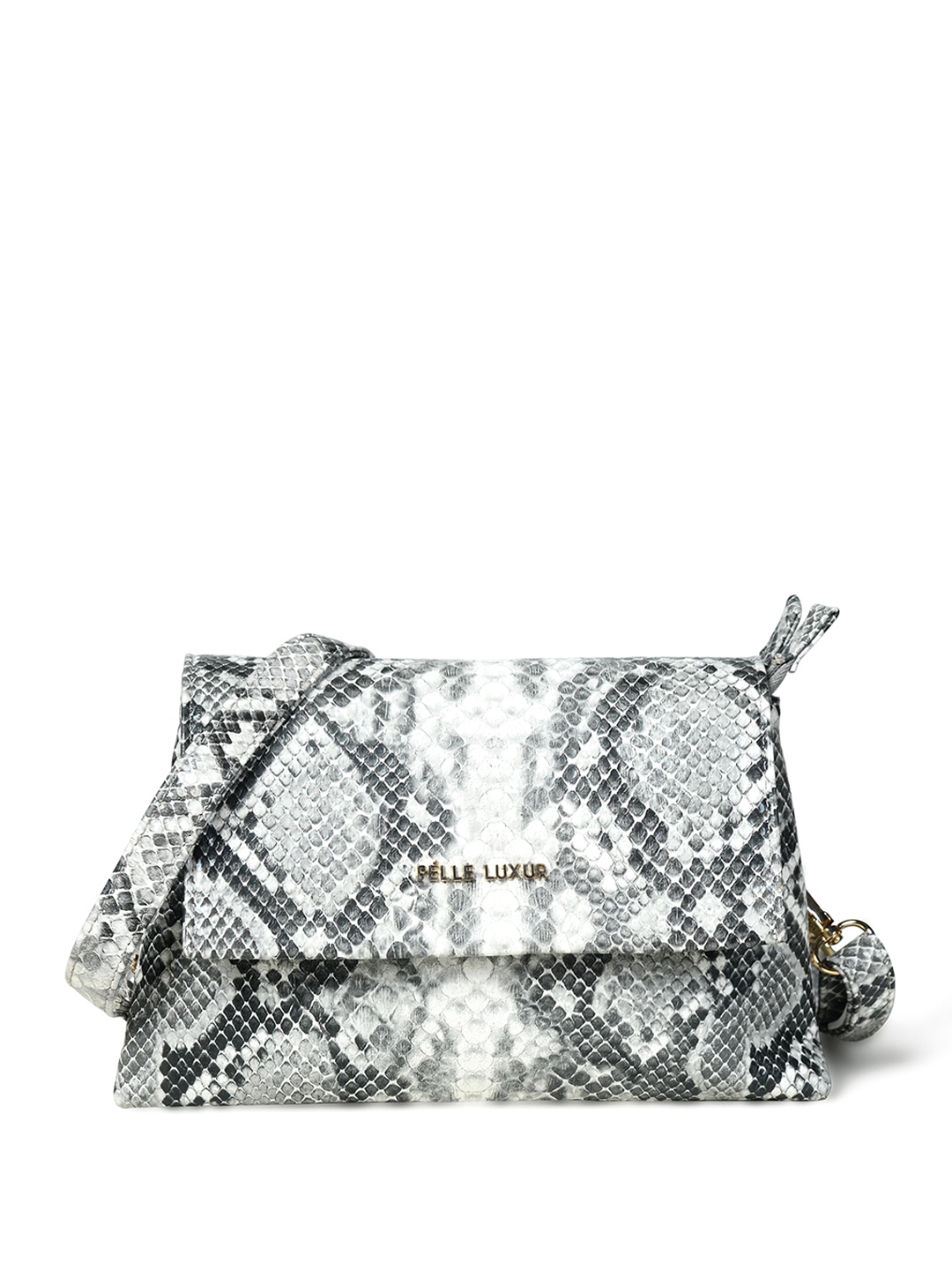 

PELLE LUXUR Animal Textured PU Swagger Sling Bag with Tasselled, Grey