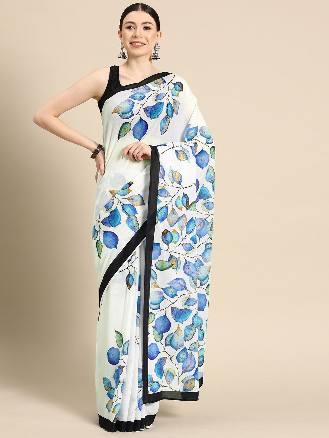 

BUTA BUTI Floral Printed Pure Cotton Saree, Blue