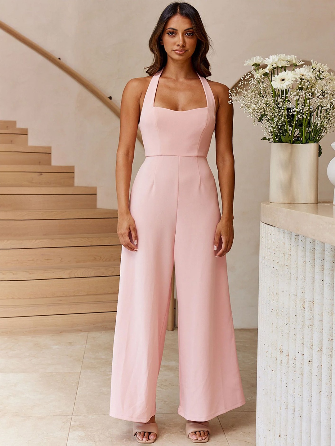 

LULU & SKY Halter Neck Basic Jumpsuit, Pink