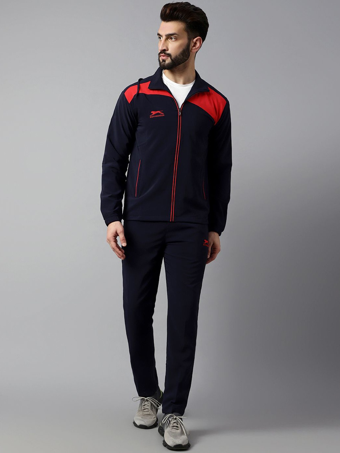 

Shiv Naresh Men Colourblocked Mock Collar Tracksuits, Navy blue