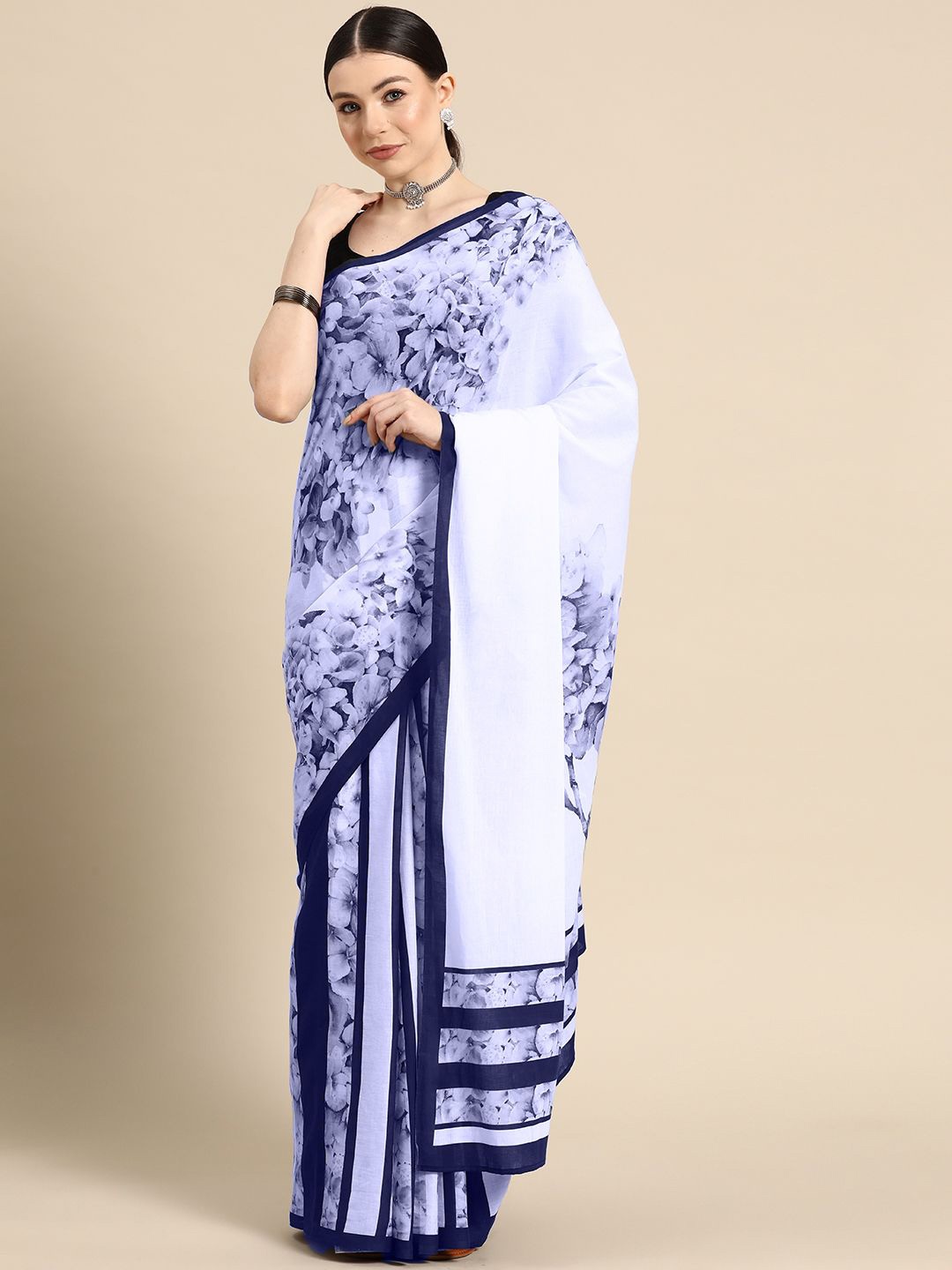 

BUTA BUTI Floral Pure Cotton Saree, White