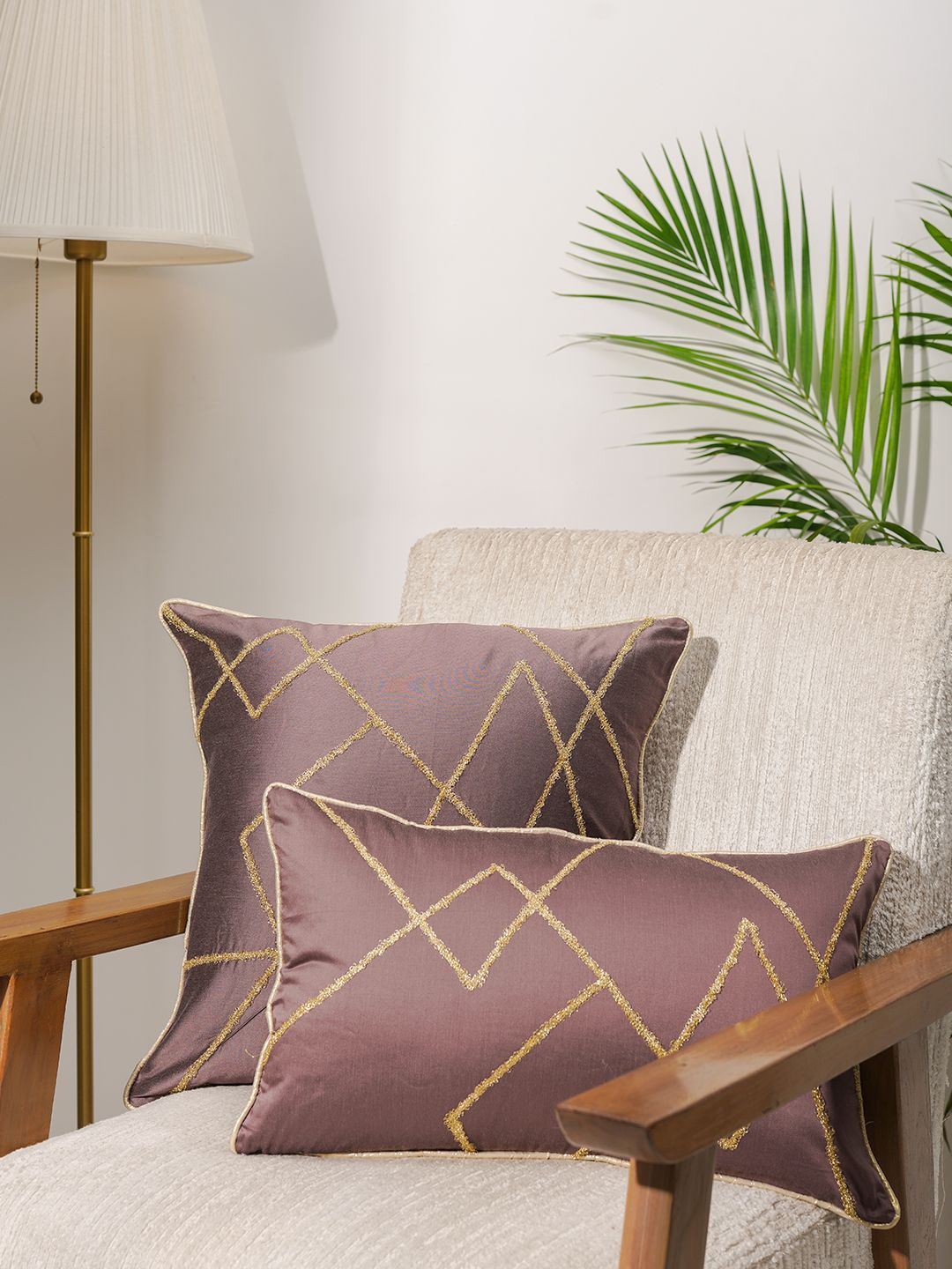 

India Circus by Krsnaa Mehta Burgundy & Gold-Toned Embroidered Square Cushion Covers