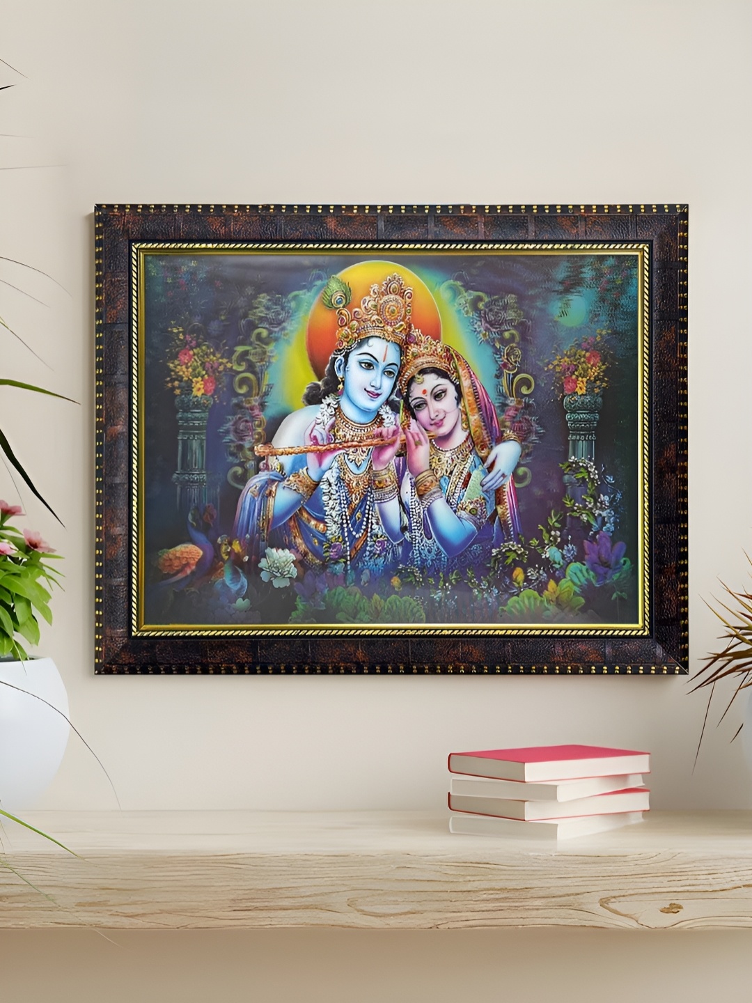 

Art Street Blue & Yellow Lord Radhakrishna Printed Wooden 5D Religious Wall Art