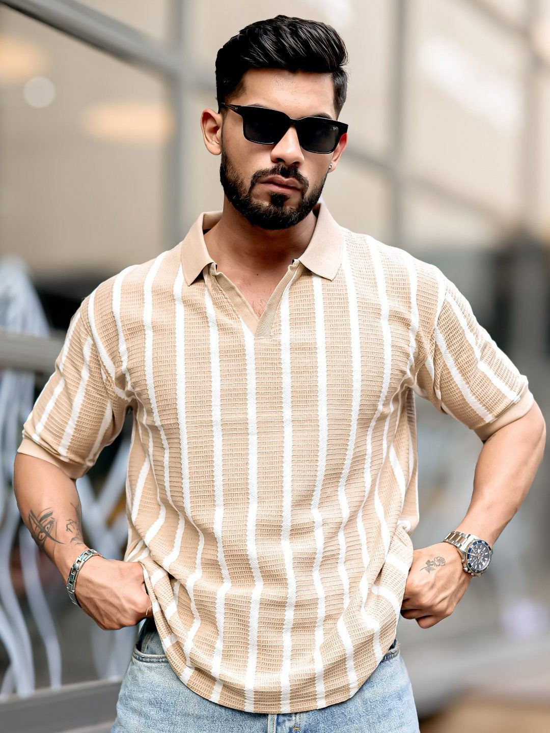 

Maniac Men Polo Collar T-shirt, Beige