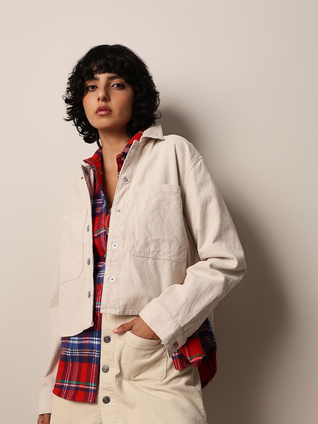 

ONLY Women Spread Collar Solid Cotton Oversized Casual Shirt, Beige