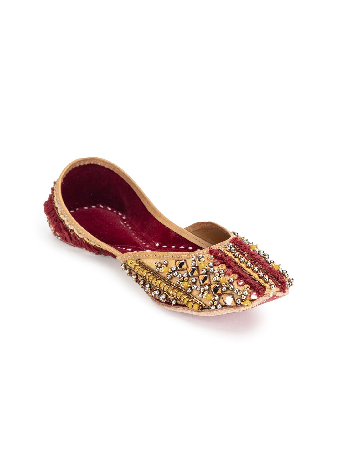 

5 ELEMENTS Women Ethnic Embellished Mojaris Flats, Maroon