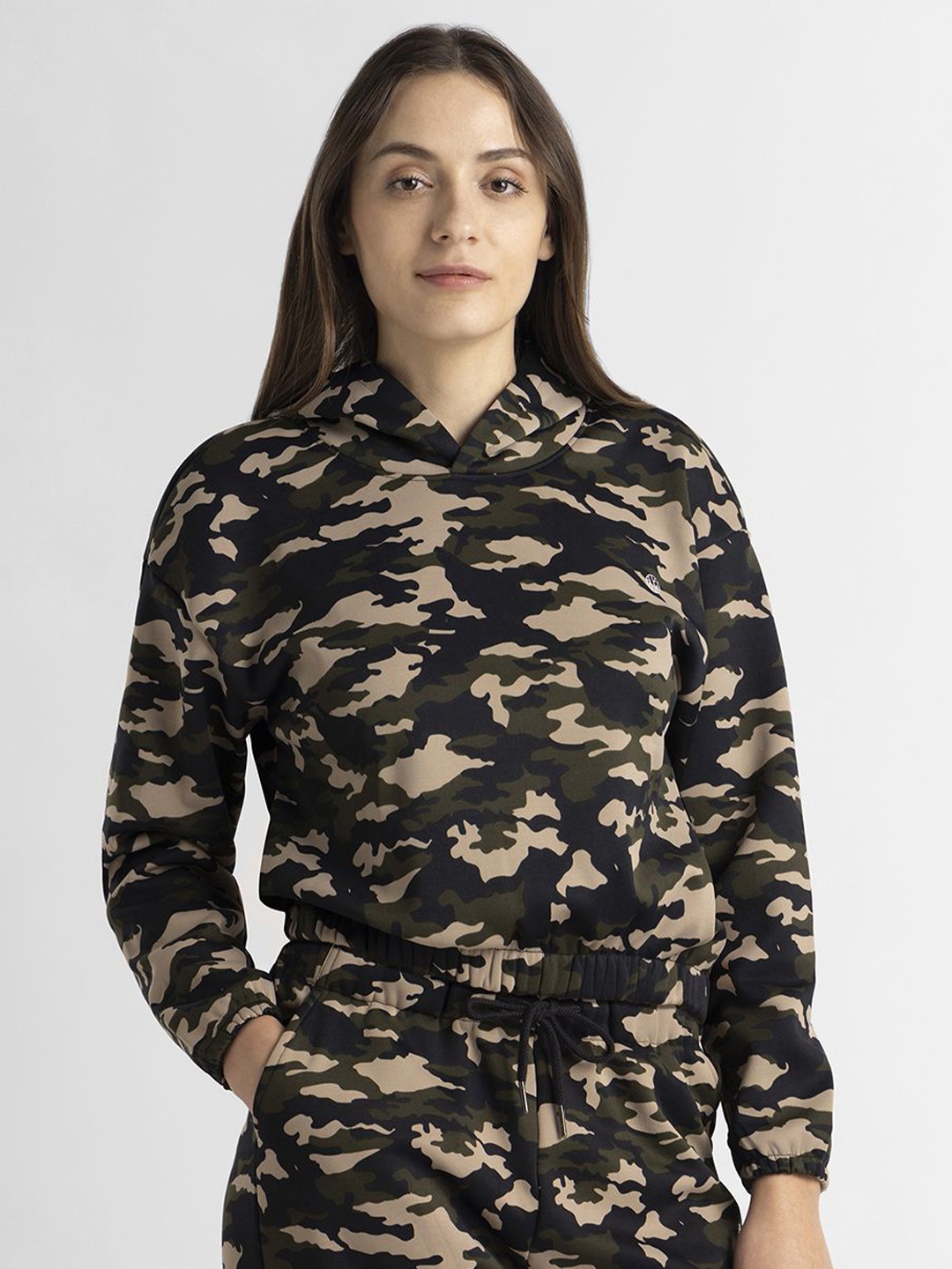 

Van Heusen Women Printed Hooded Sweatshirt, Olive
