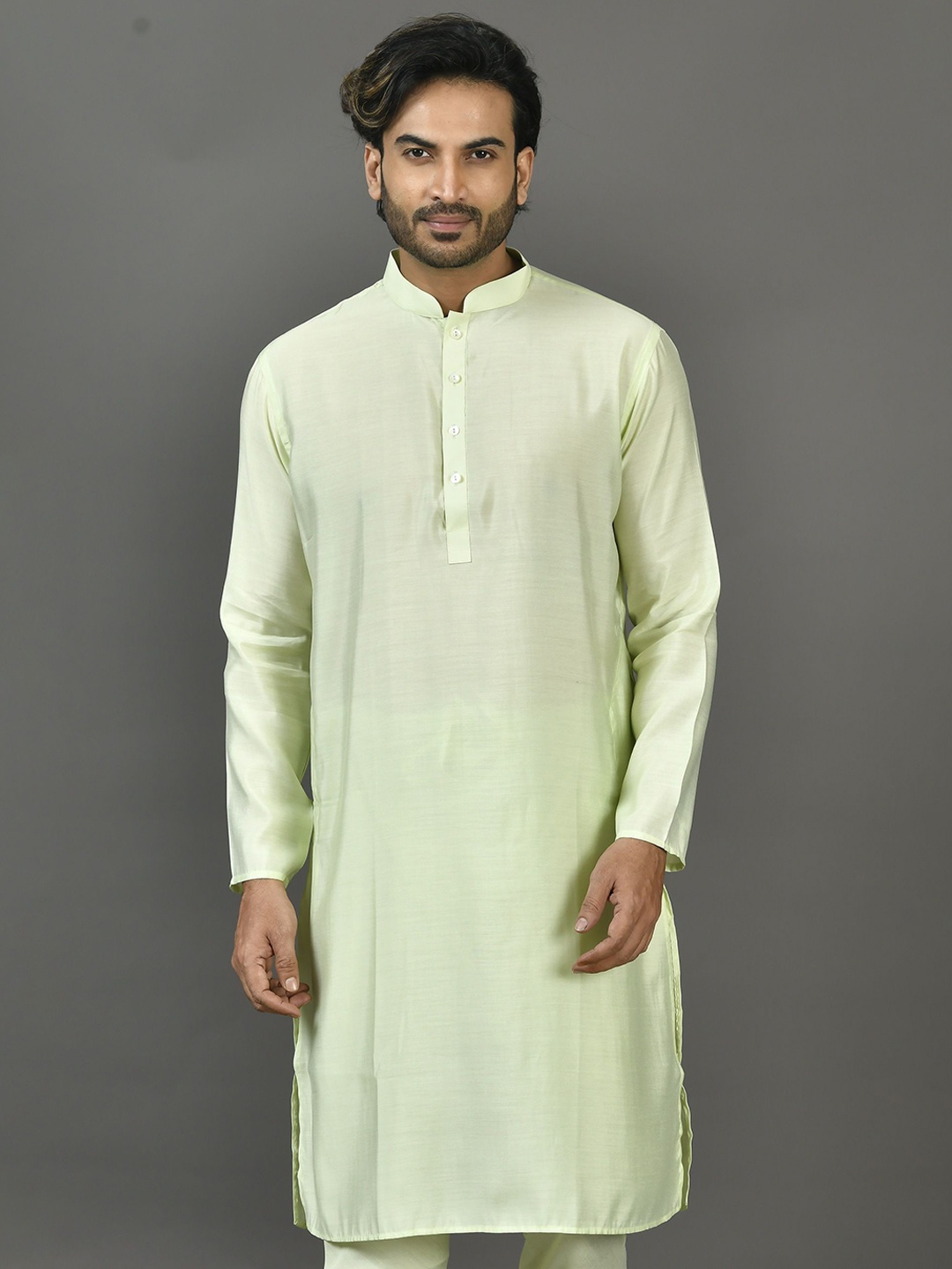 

Sayisha Mandarin Collar Long Sleeves Cotton Straight kurta, Lime green