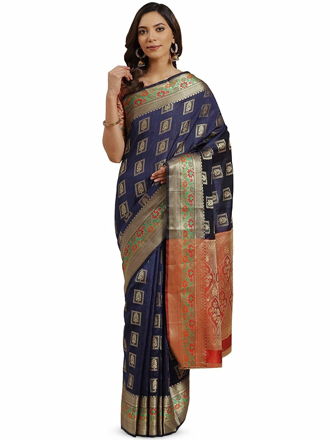 

KIMISHA Woven Design Zari Banarasi Saree, Navy blue