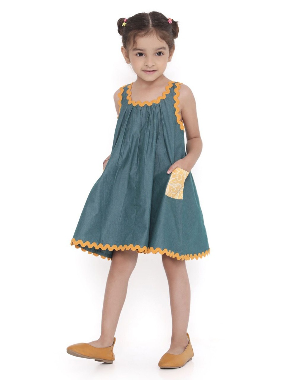 

Miko Lolo Girls Cotton A-Line Dress, Green