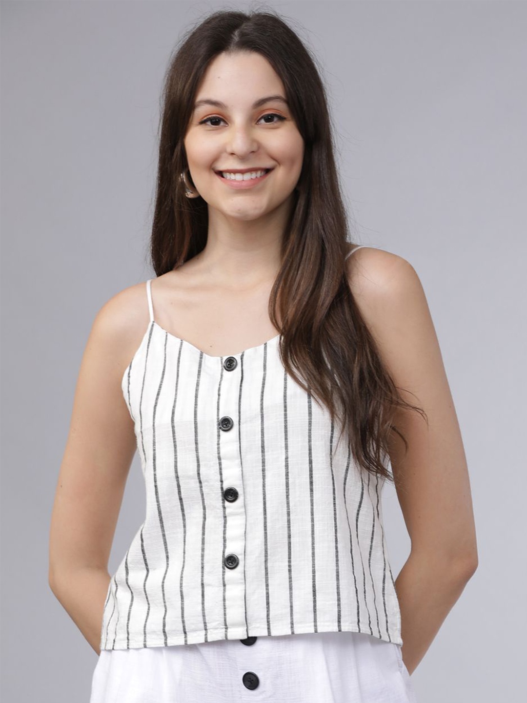 

Tokyo Talkies Striped Cotton Top, Off white