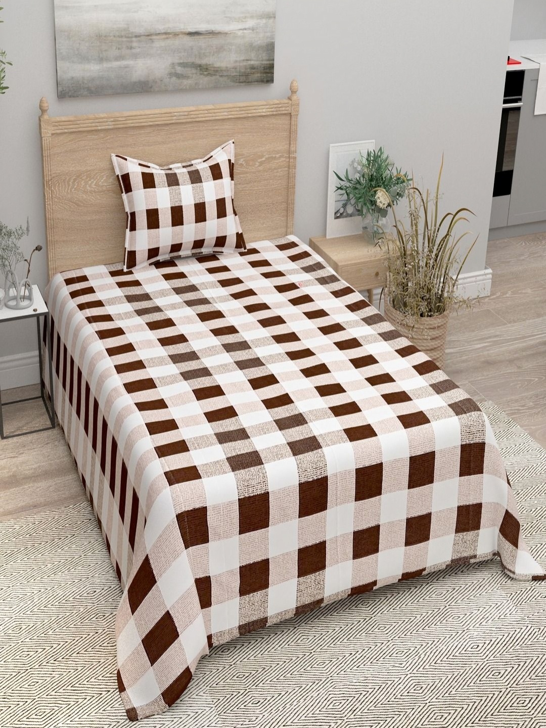 

Aura Black & White Geometric 144 TC Single Bedsheet with 1 Pillow Covers