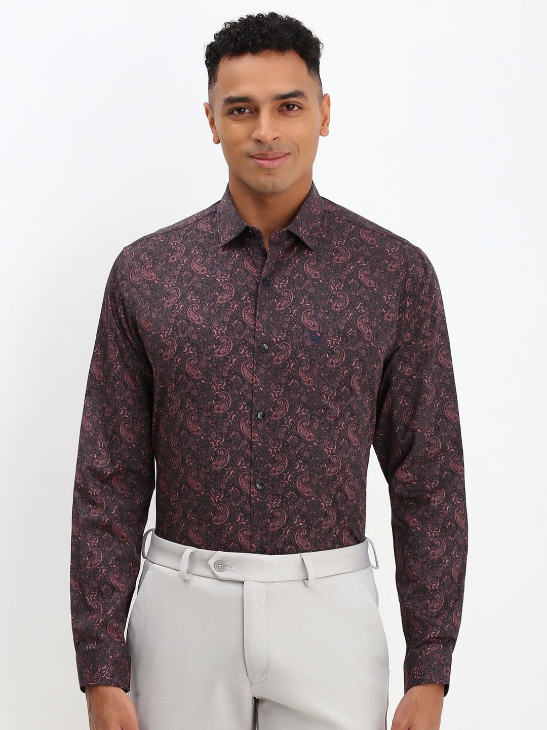 

Allen Solly Men Spread Collar Abstract Printed Cotton Slim Fit Formal Shirt, Maroon