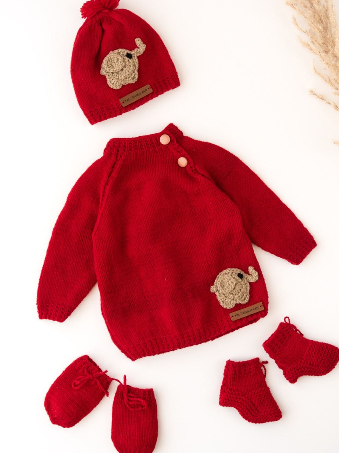 

The Original Knit 4-Pcs Acrylic Baby Apparel Gift Set, Red