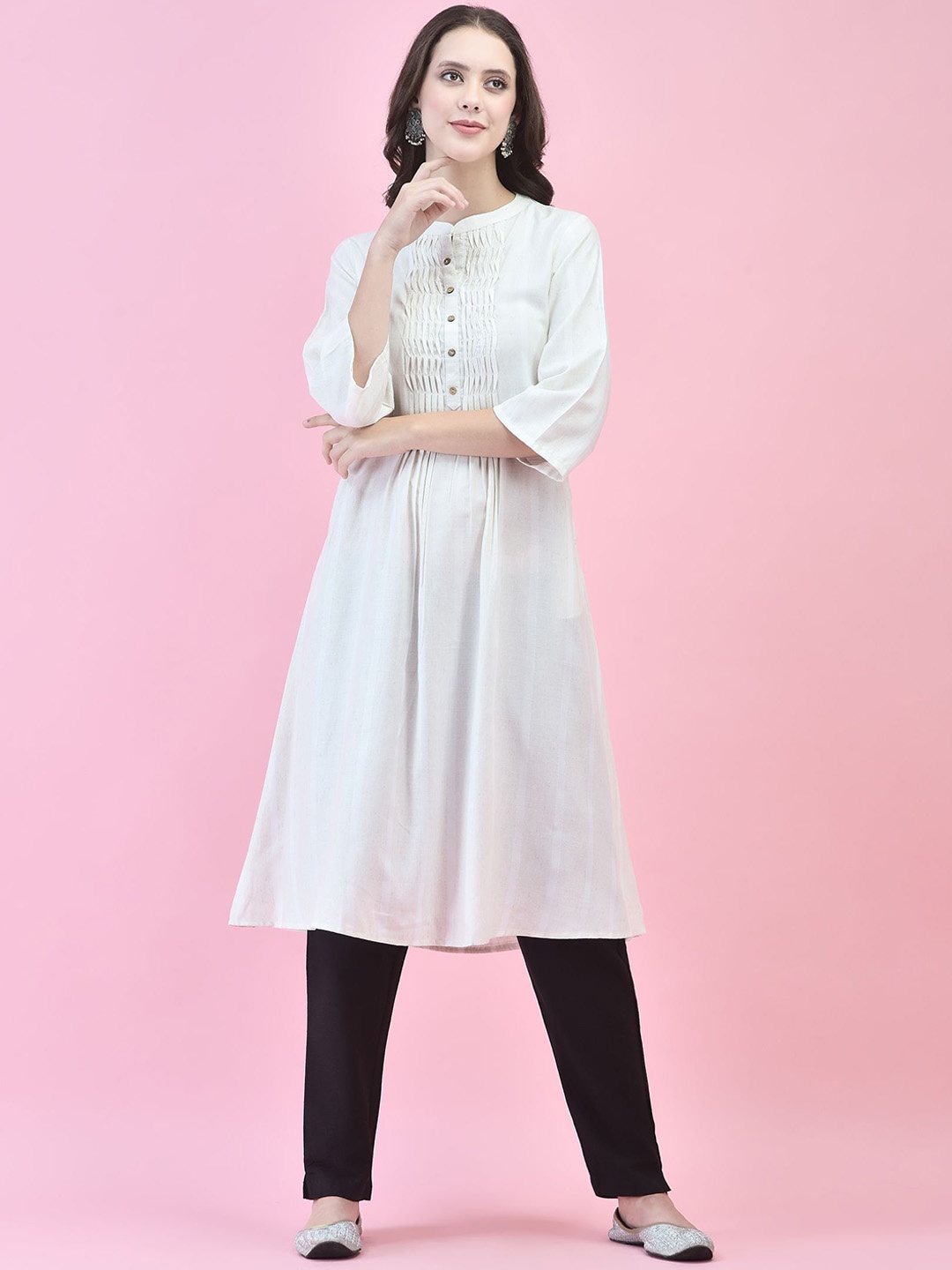 

Shree Mandarin Collar A Line Kurta, Off white