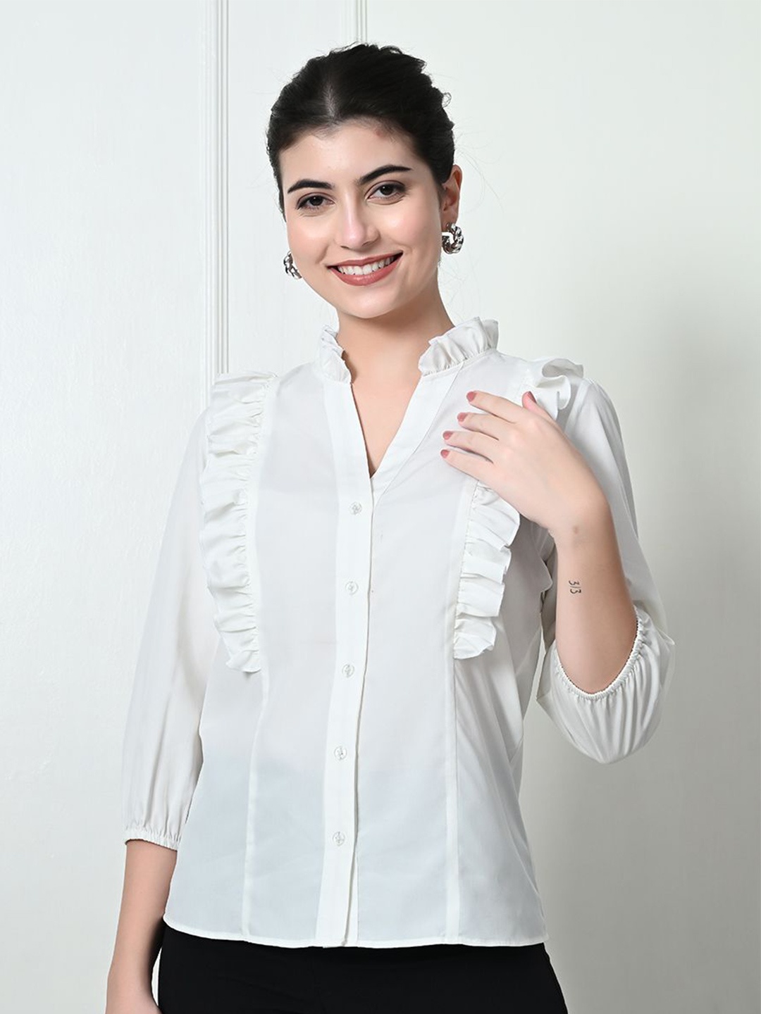 

Tushita Women Solid High Neck Top, White