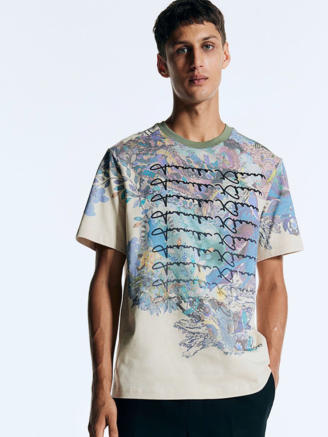 

H&M Floral-Print Cotton Tshirts, Beige
