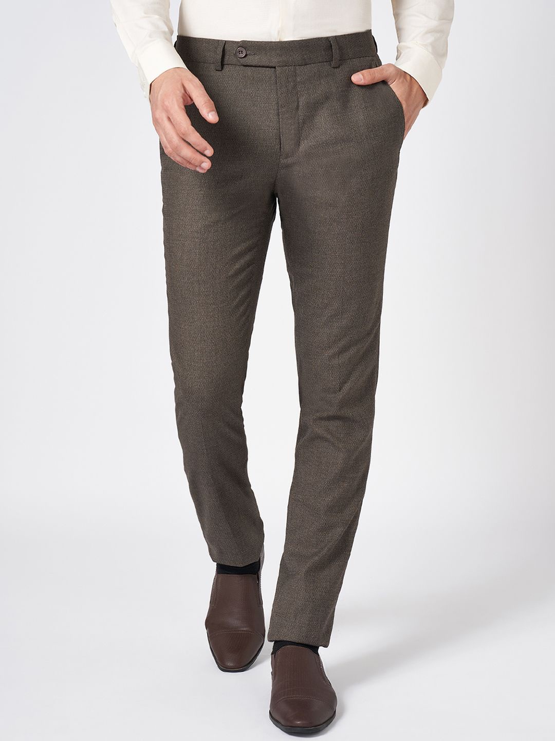 

Peregrine by Pantaloons Men Slim Fit Formal Trousers, Khaki