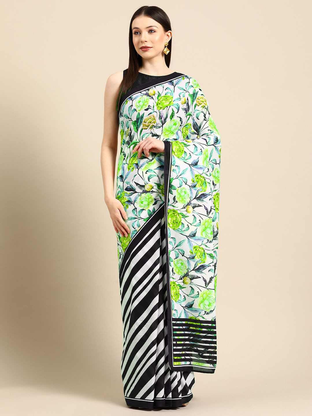 

BUTA BUTI Floral Pure Cotton Saree, Green