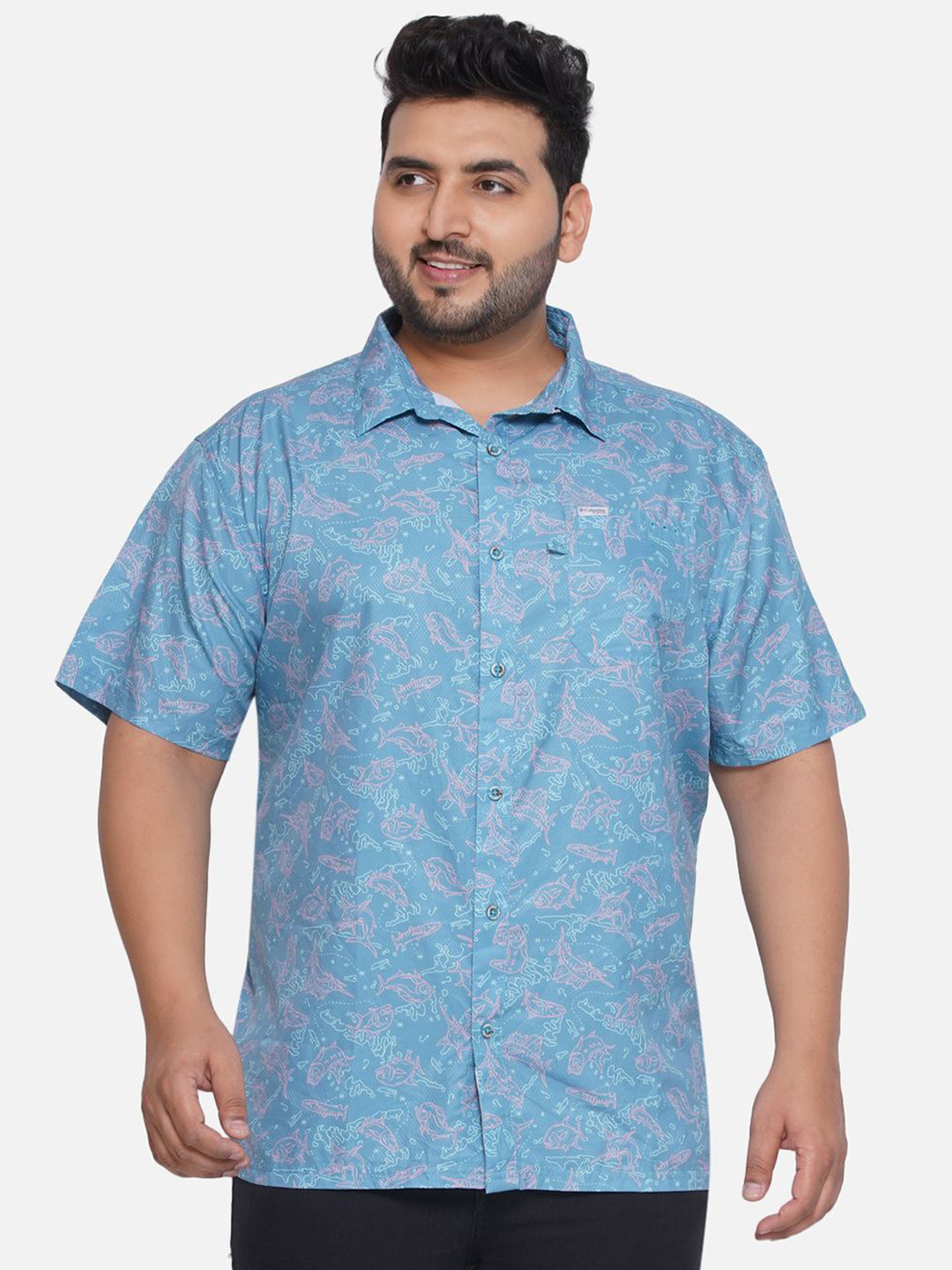 

Santonio Men Plus Size Classic Spread Collar Conversational Printed Cotton Casual Shirt, Blue