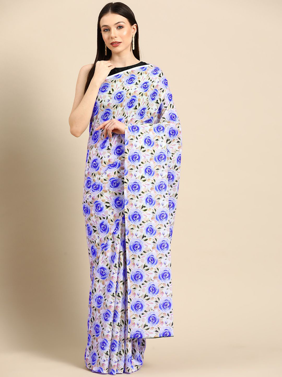 

BUTA BUTI Floral Pure Cotton Saree, Blue