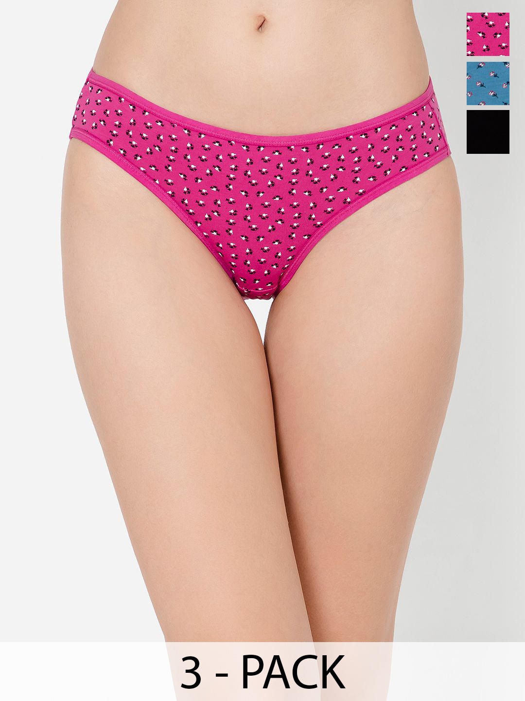 

Clovia Pack Of 3 Floral Printed Low-Rise Bikini Briefs, Black