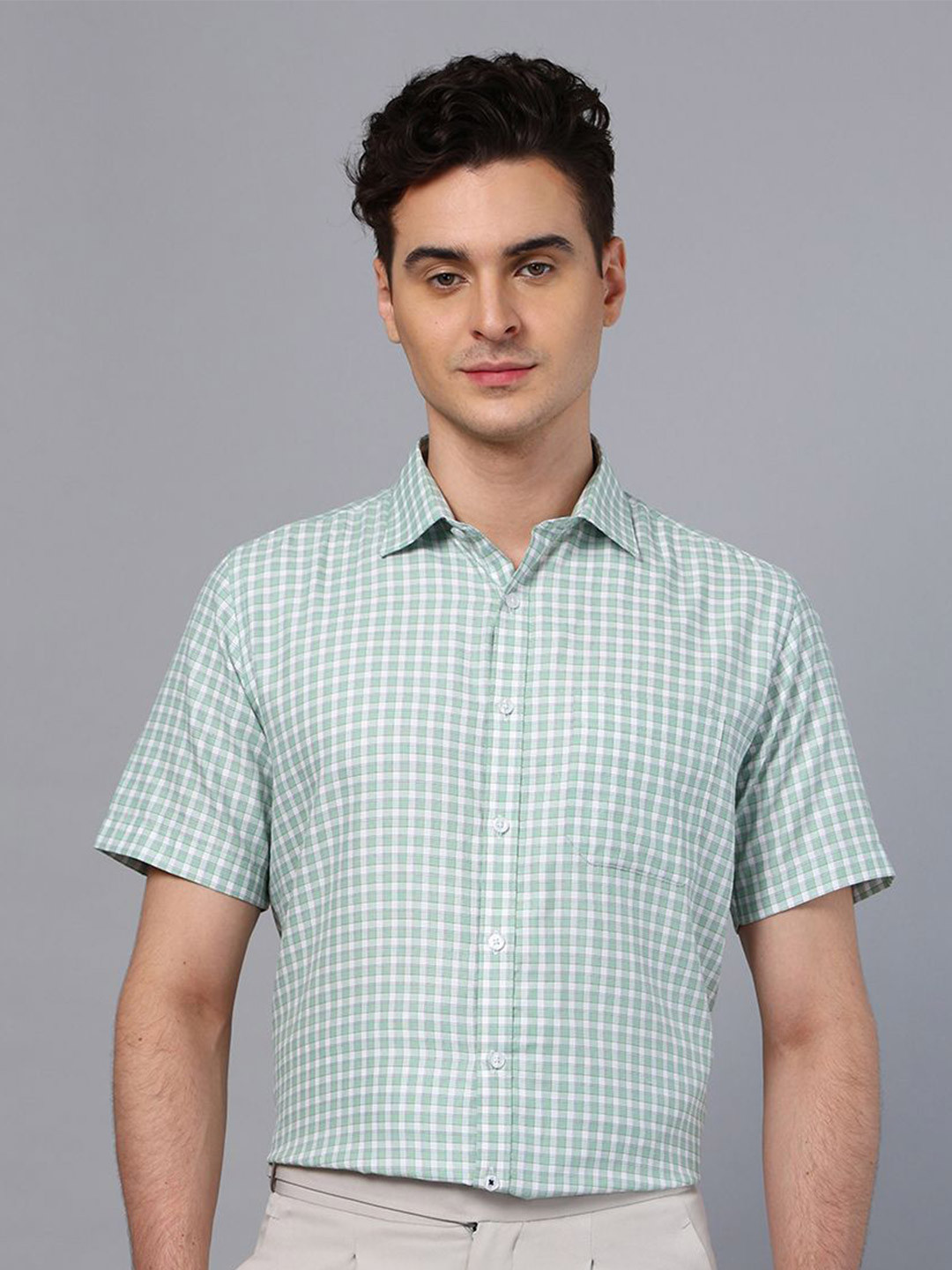 

DON VINO Men Cuban Collar Gingham Checked Slim Fit Casual Shirt, White