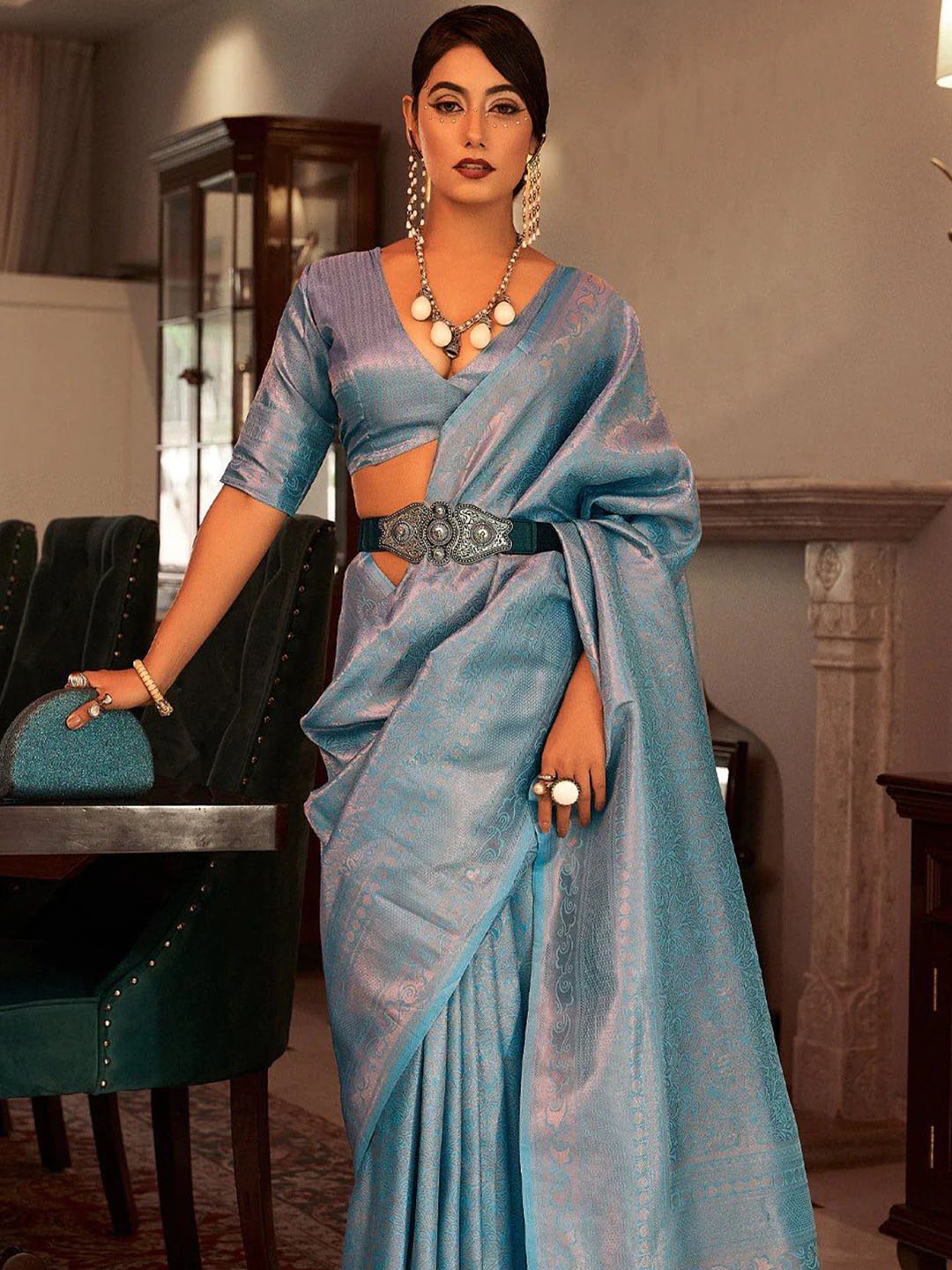 

Marziyaa printed Woven Design Banarasi Saree, Blue