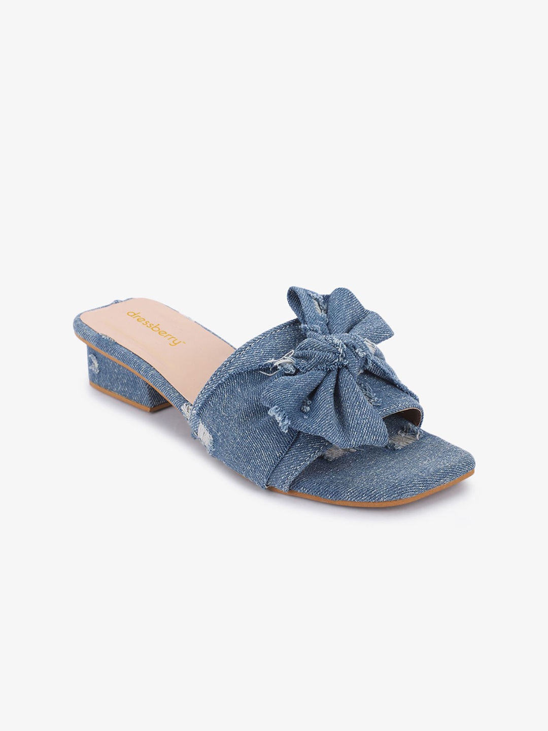 

DressBerry Women Denim Open Toe Flats with Bows, Blue