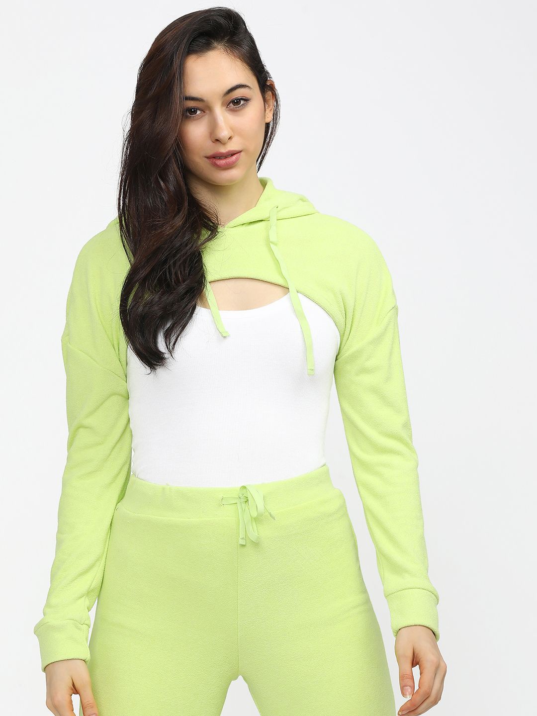 

Tokyo Talkies Women Solid Hooded Sweatshirt, Lime green