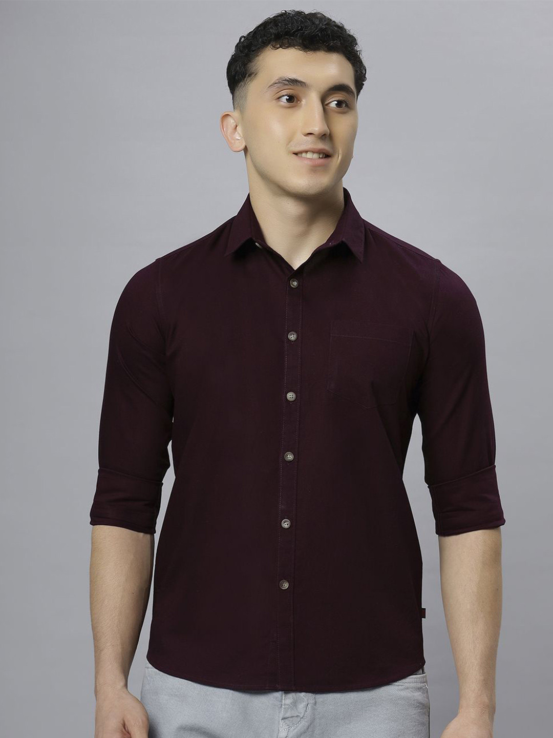 

Hence Men Spread Collar Solid Cotton Slim Fit Casual Shirt, Maroon
