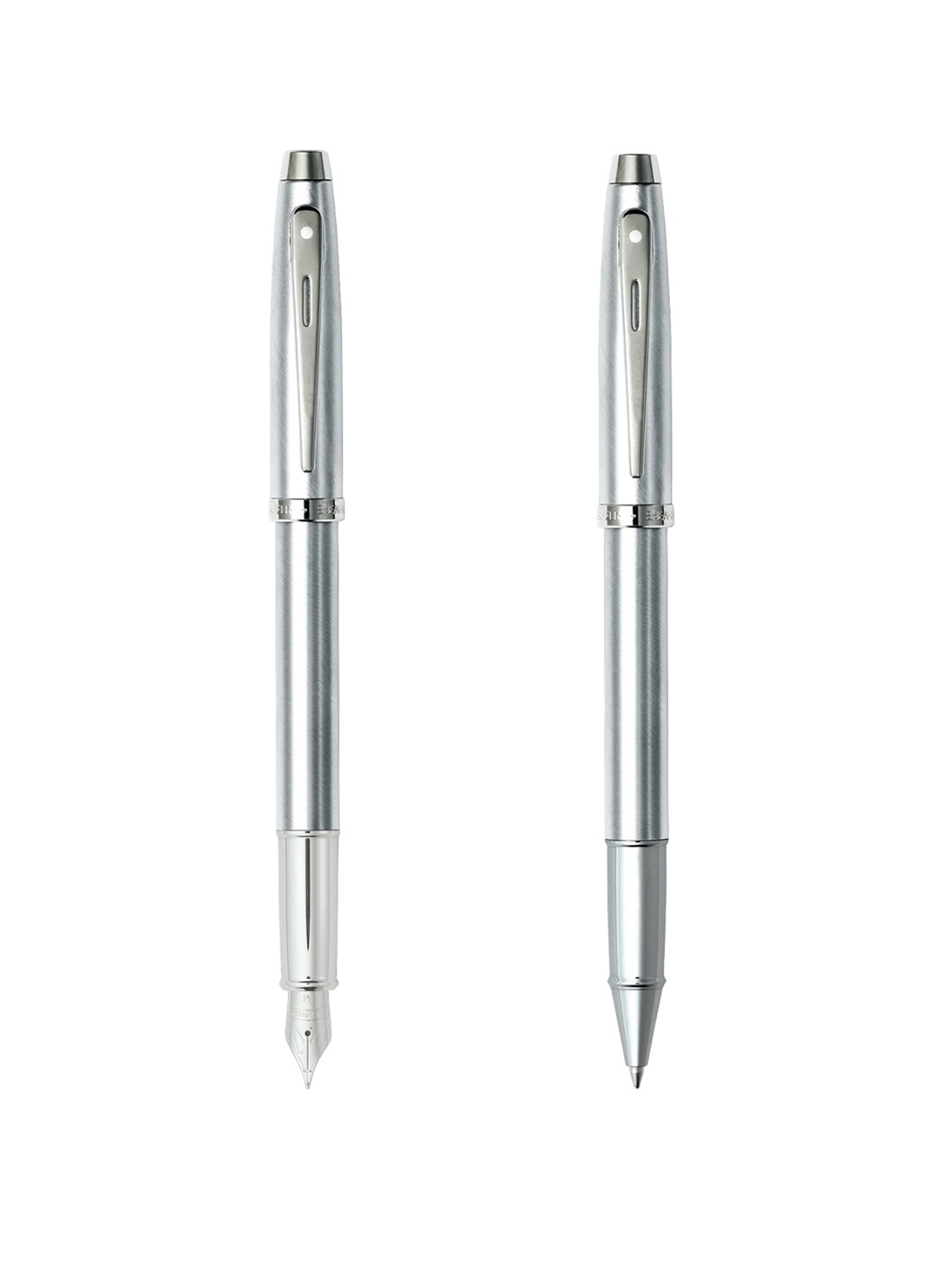 

Sheaffer Set Of 2 Brushed Chrome E9306 Gift100 Fountian Pen & Rollerball Pen, Silver