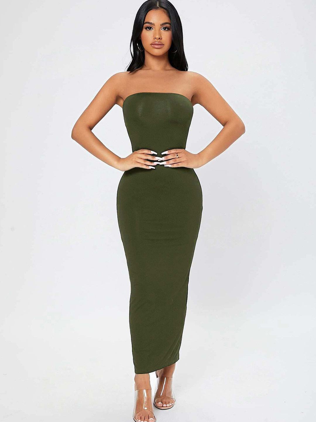 

Stylecast X Slyck Strapless Bodycon Maxi Dress, Olive