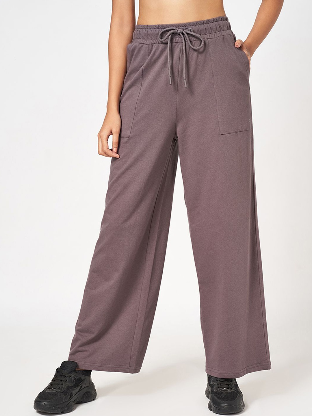 

Ajile by Pantaloons Women Flared-Fit Pure Cotton Track Pants, Charcoal