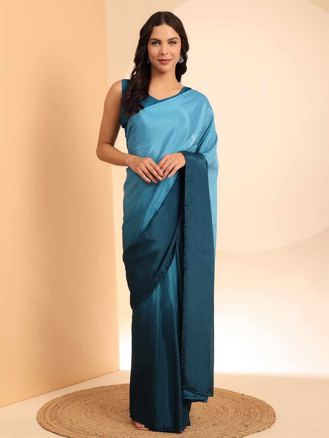 

AMOHA TRENDZ Solid Ombre Printed Saree, Teal