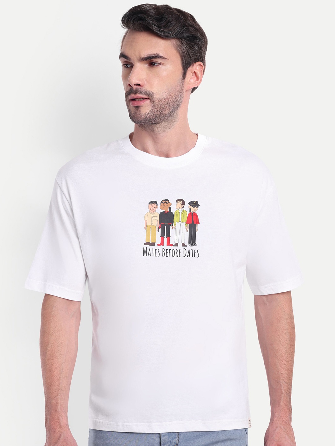 

BOLLYWOO.OOO Unisex Bio Finish Typography Printed Round Neck Cotton Oversized T-Shirt, White