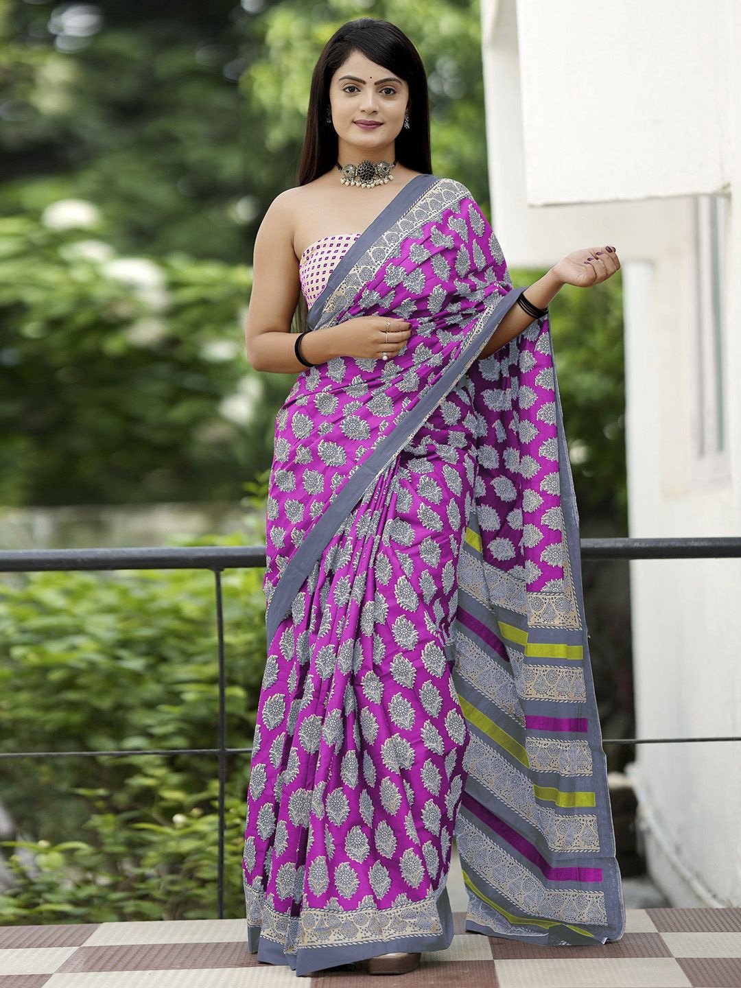 

KALINI Bagh Bagru Saree, Pink
