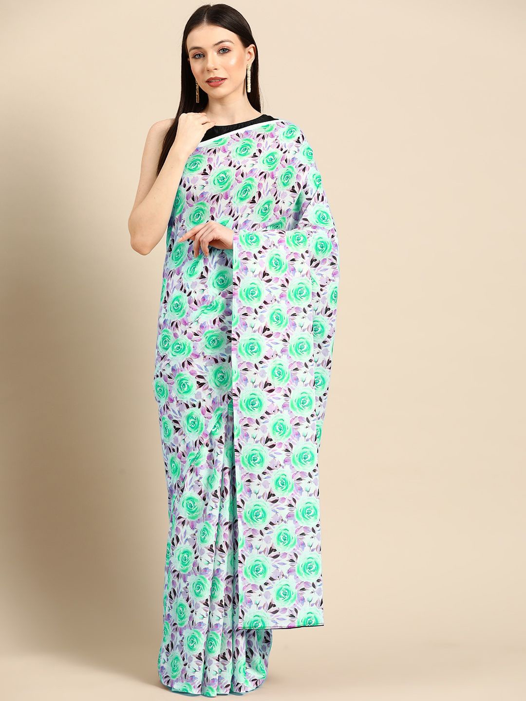 

BUTA BUTI Women Floral Printed Pure Cotton Saree, Sea green