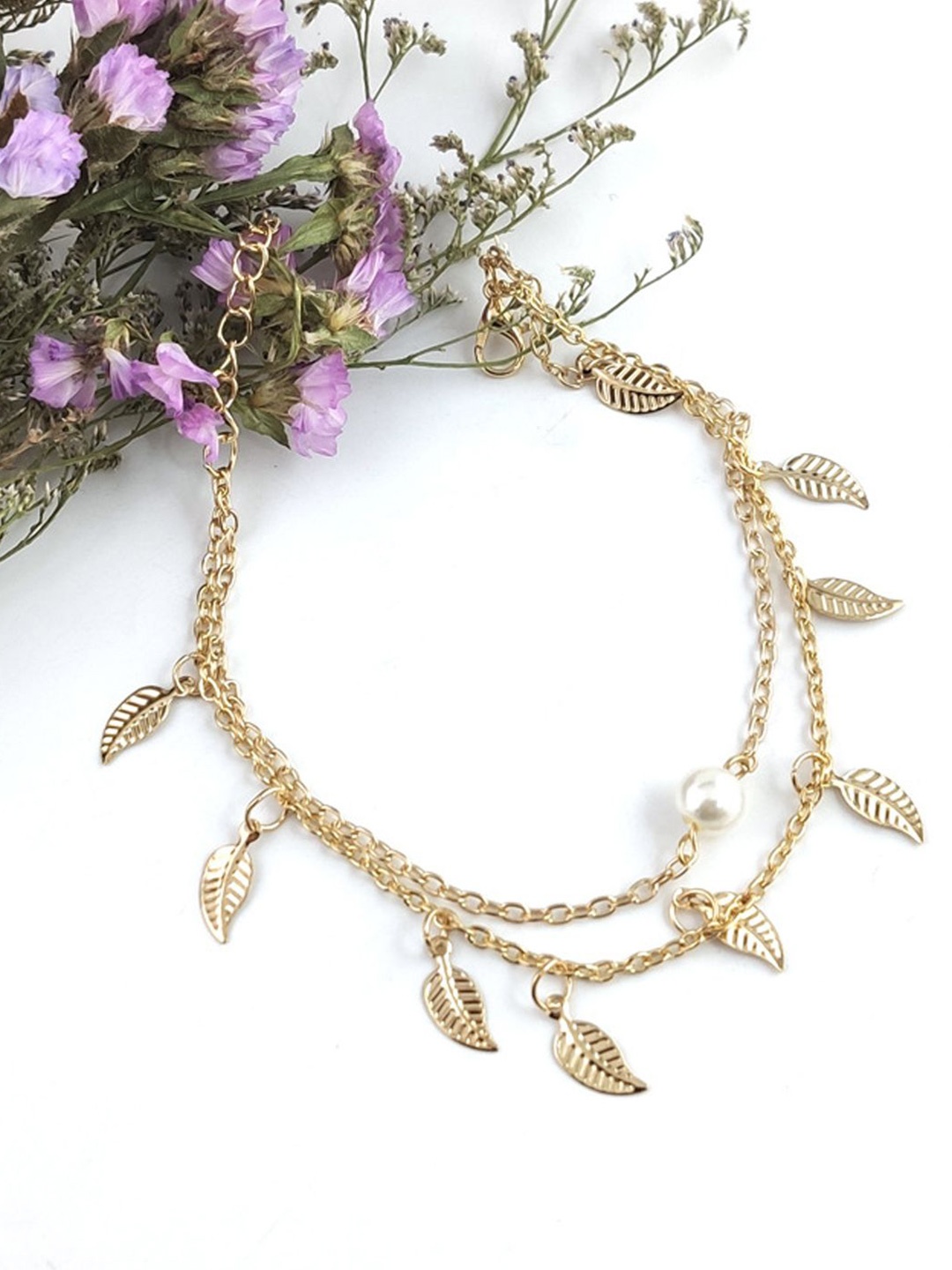 

VAGHBHATT Gold-Plated Pearls Single Anklet