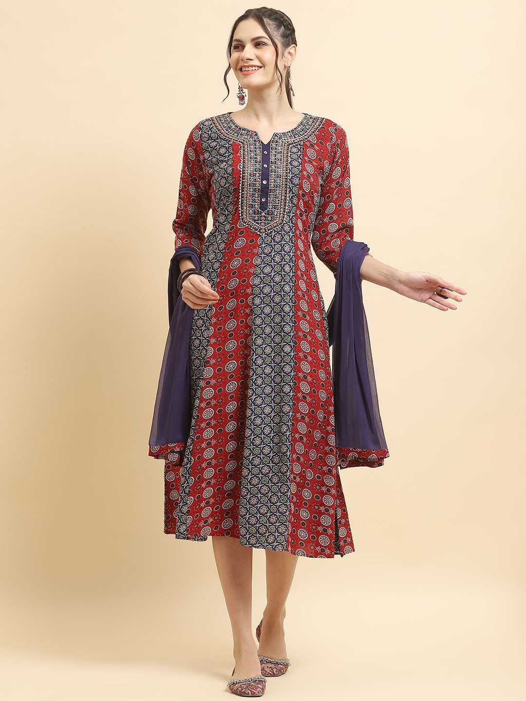 

Shree Embroidered Liva A-Line Maxi Dress, Maroon